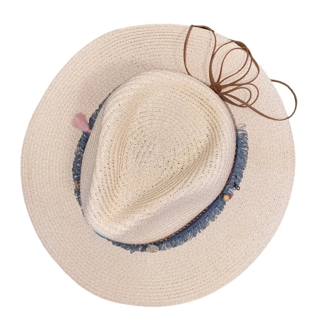 Turquoise Beaded Fringe Straw Sun Hat